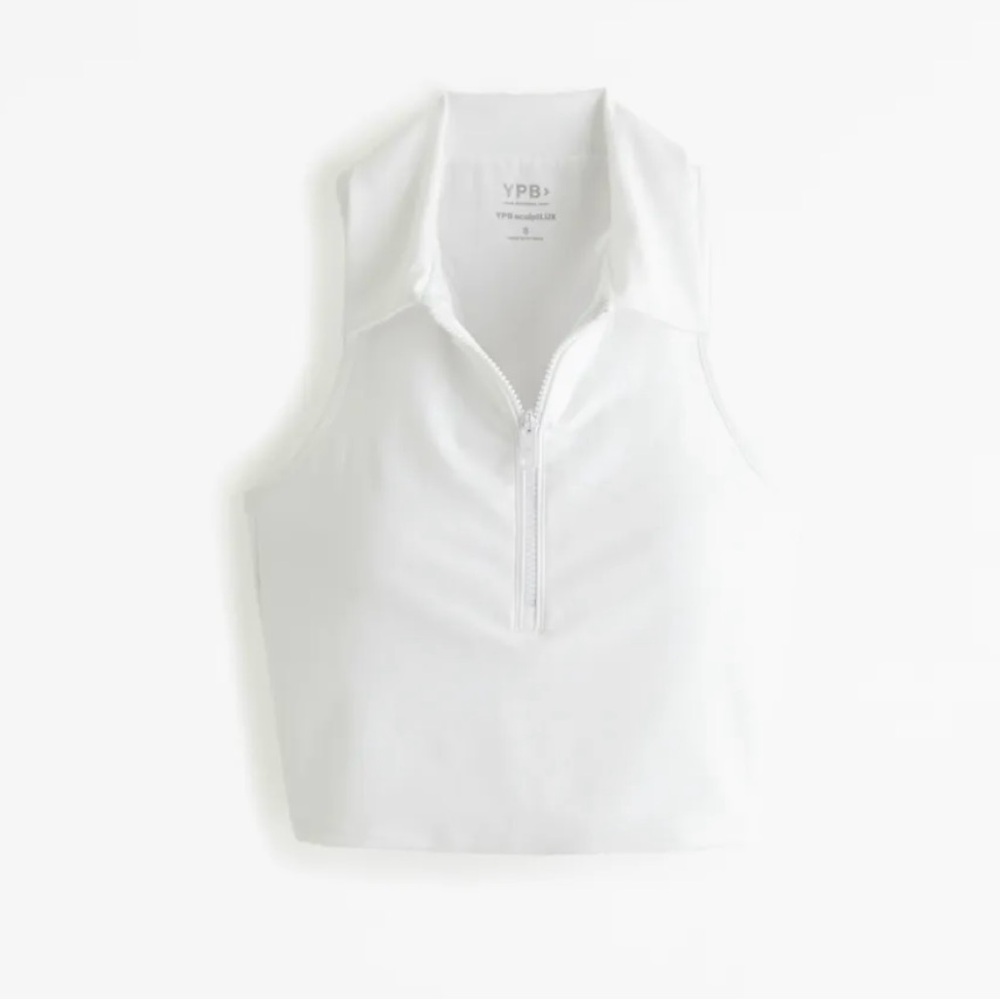 A&F YPB sculptLUX Workout Athletic Cropped Polo Tank White Size Medium M
